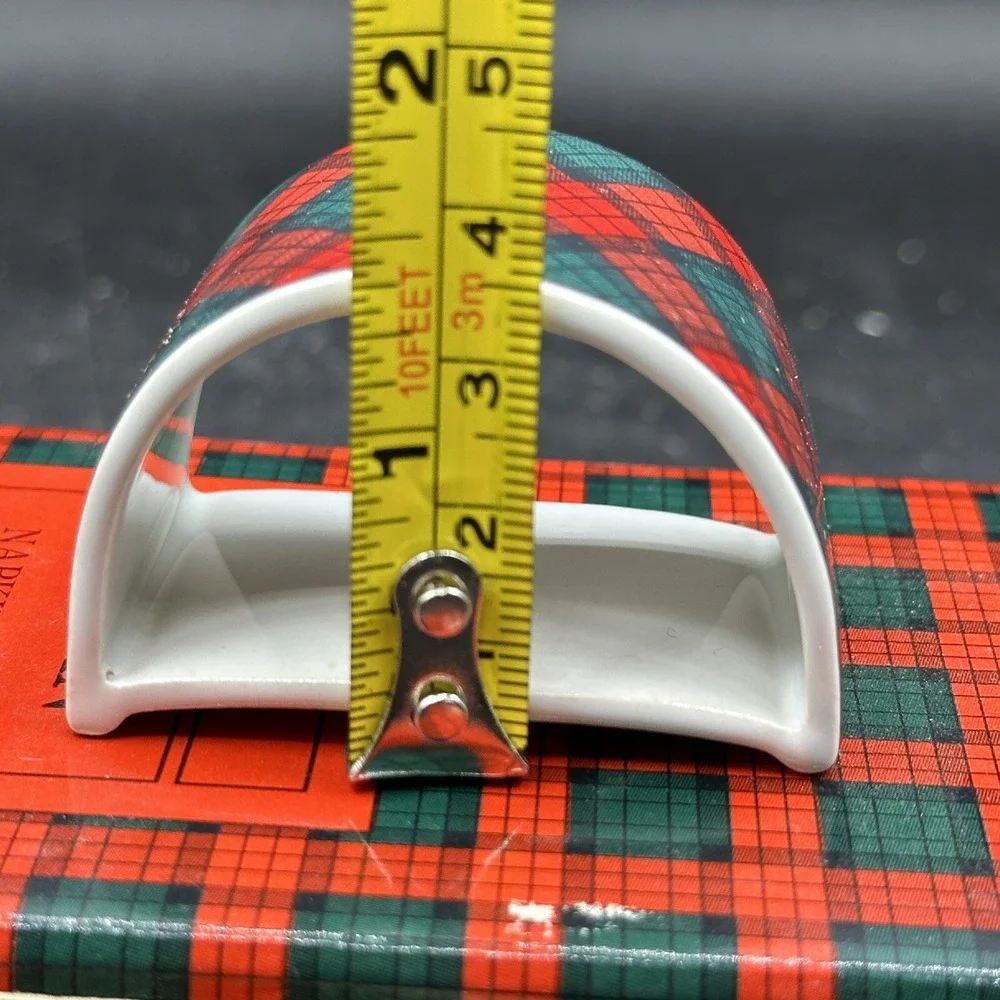 Arita Tartan Plaid Christmas Napkin Rings Set 4 Of‎  W/ Box Red Green Holiday